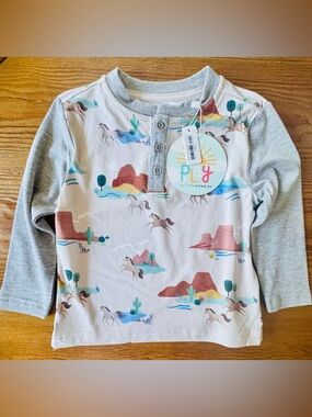 Play by Little Sleepies Henley Top - Desert Horse Print, Gray Sleeves